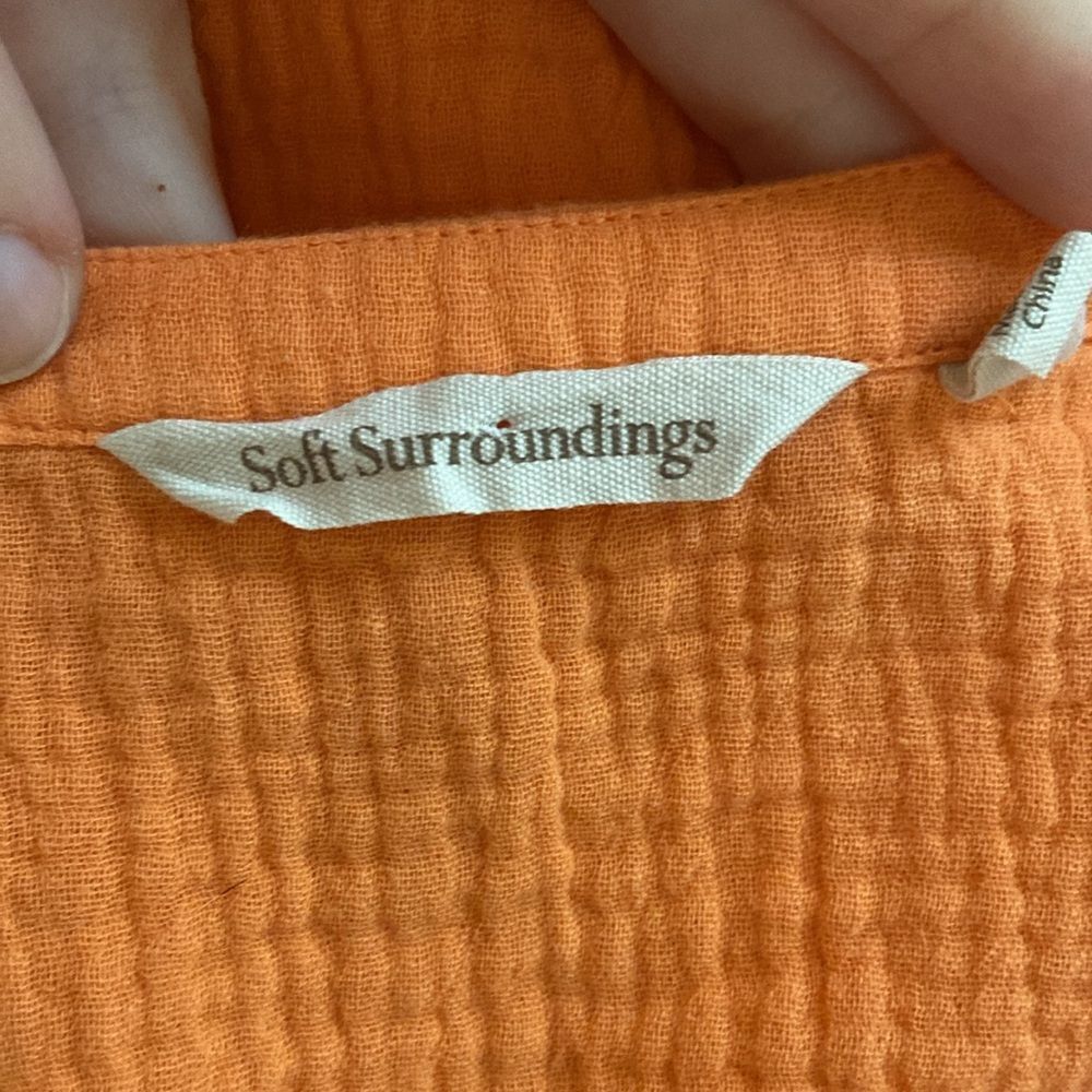 Soft Surroundings Orange Muslin Tunic 3/4 Sleeve V-Neck Blouse Size Medium - Picture 7 of 9
